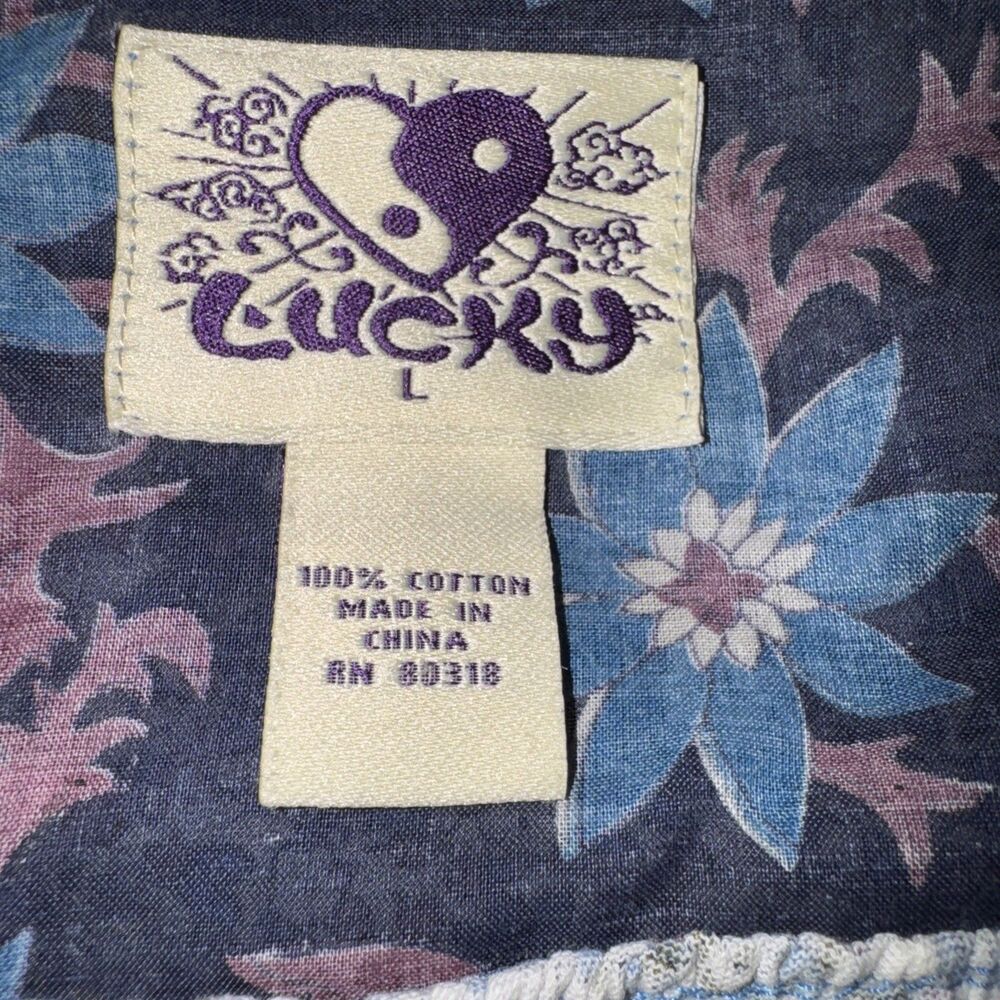 Lucky Brand Peasant Blouse Top L Blue Floral Boho Whimsy Fairy Cottage Y2K Ditsy - Picture 9 of 11